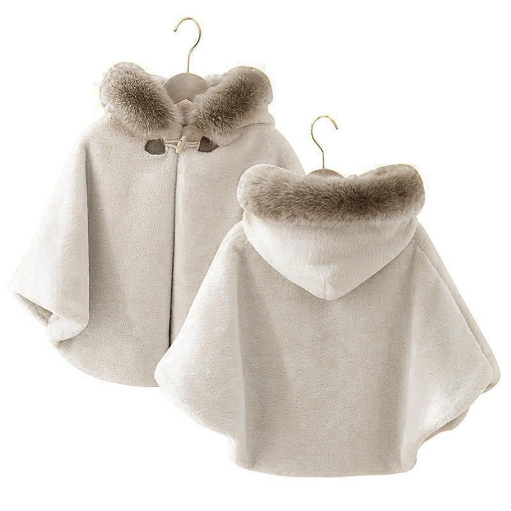 Накидки для маленьких девочек, шаль из искусственного меха, зимняя детская одежда принцессы для свадебной вечеринки, накидка с капюшоном, верхняя одежда, теплая куртка, пальто