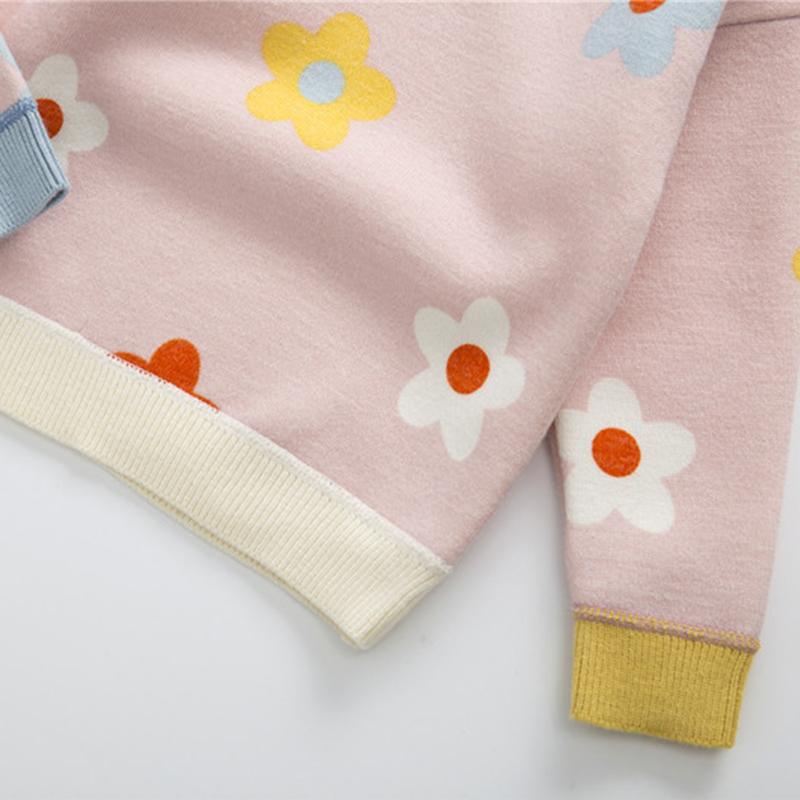 Осенне-зимний вязаный свитер с цветочным принтом для девочек, плотные теплые топы с длинными рукавами для маленьких детей, детский пуловер для девочек