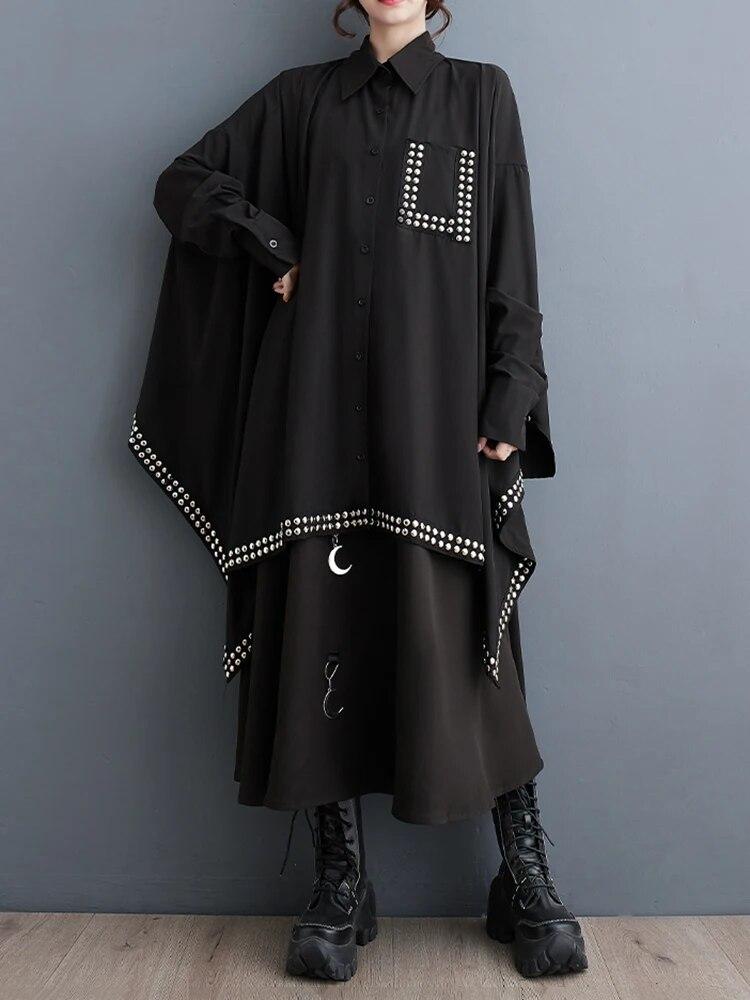 XITAO рубашка с украшением в виде заклепок, асимметричный женский повседневный свободный топ с рукавами «летучая мышь» DMJ4025