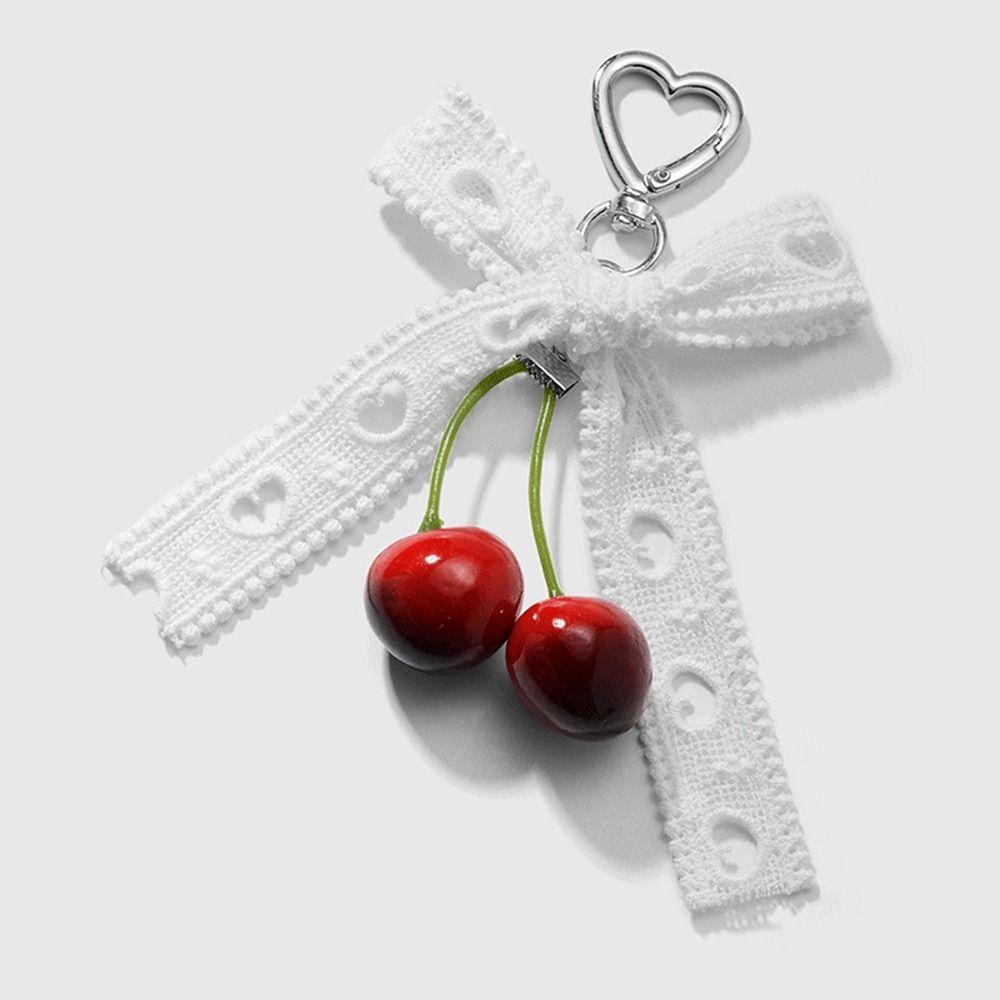 Leopard Pattern Cherry Pendant Mesh Pearl Bow Pendant Ribbon Bow Keychain  Bag Ornaments