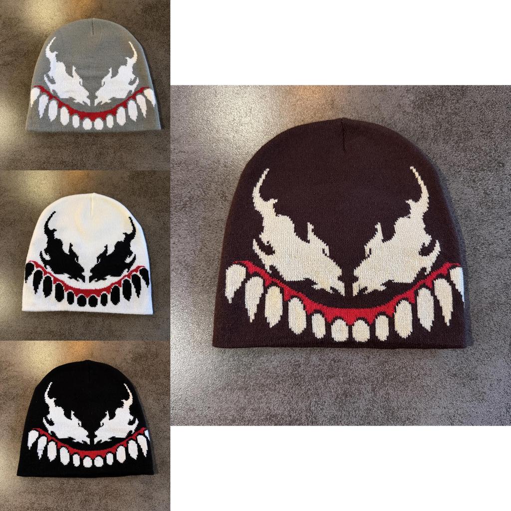 Venom Style Knit Hat Unisex Acrylic Fabric For Streetwear And Cold Weather