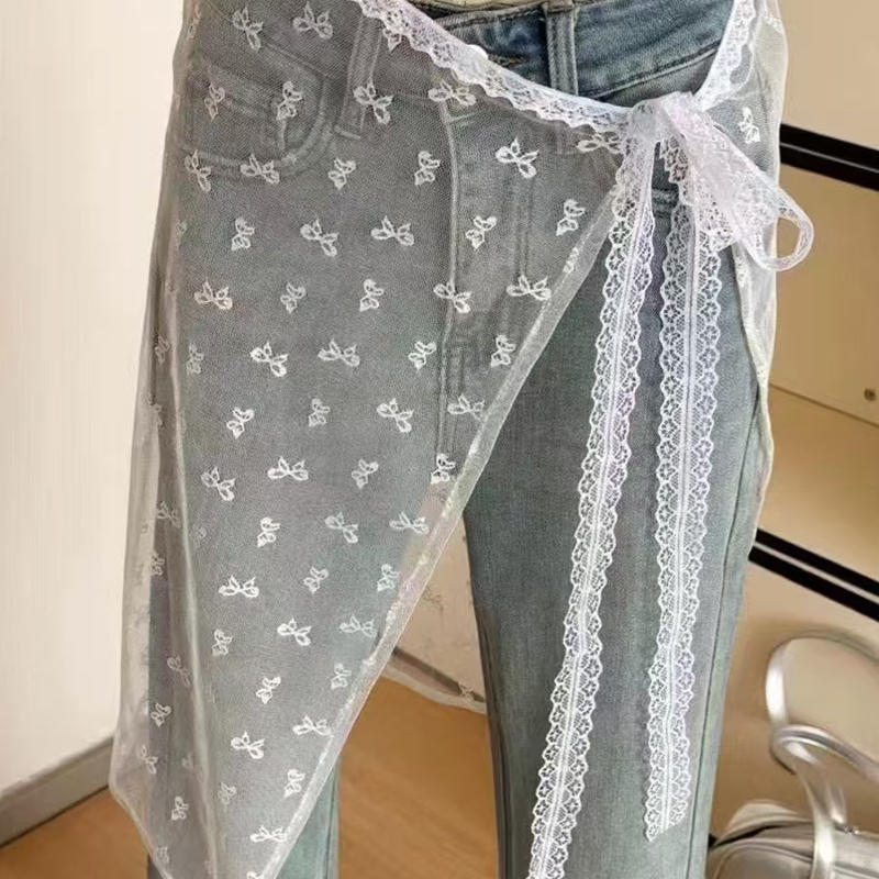 Retro Sweet Flower Hair Scarf Headband Lace-up Lace Mini Skirt Slim Fit Pretty Apron Wrap Skirt French Pastoral Headdress Girls