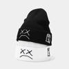 Sad Expression Embroidered Cold Hat for Men, Warm Knitted Hat for Women, Cool and Trendy Hooded Hat