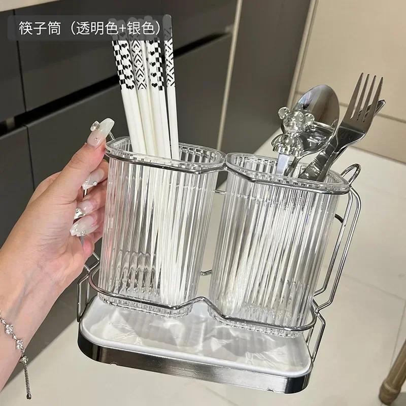 Kitchen Cutlery Organizer Light Luxury Chopstick Spoon Holder Stainless Steel Utensil Dish Drainer Kitchen Acceesories Organizer