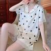 Женская пижама Летний Холодный Шелк Прохладная С Коротким Рукавом Шорты Высококачественный Сладкий Кружевной В горошек Комплект Домашняя одежда
