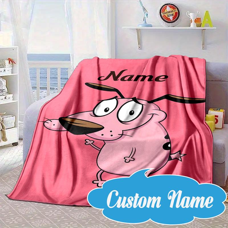 Custom Name Cowardly Dog Adventure Blanket bed sofa Blanket Flannel Blanket for Camping, Hiking, Picnic Essentials,gift for Fan family