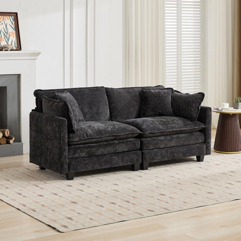 Cloud Sofa LoveSeat (Ottoman is not included), Sectional Couch, Double Layer Upholstered Seat Cushion, Chenille Fabric, Black, DEFO5012BK