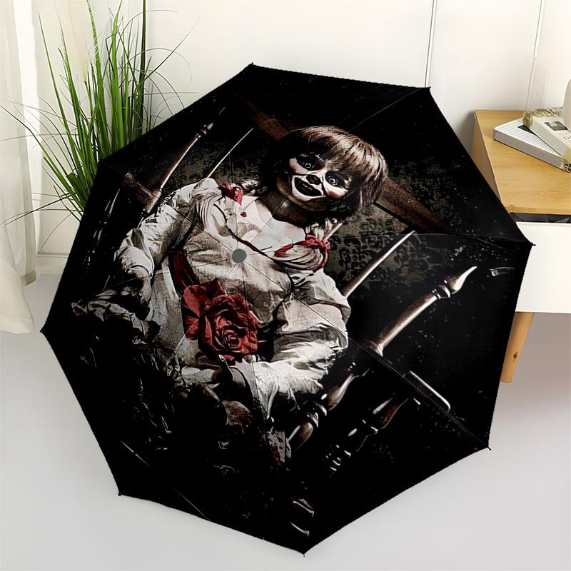 Doll Horror Themed Automatic Opening and Closing Umbrella, Compact Travel Umbrella, Lightweight and Portable, Suitable for Beach Commuting B