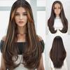 Synthetic Long Brown Wavy Wigs for Women 24Inch Wavy Middle Part Wigs Cosplay Costume Halloween Wig