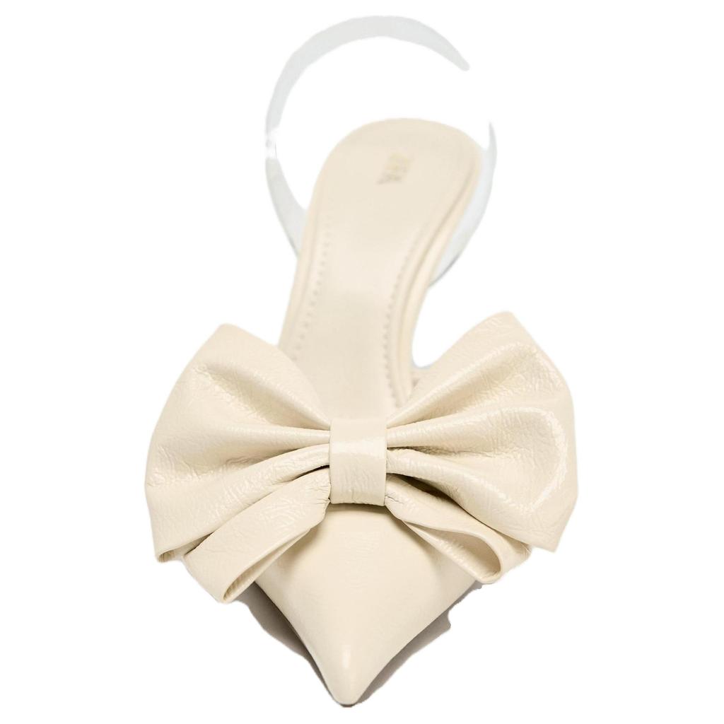 Zara Comfortable Versatile Bow Decorated Pointed Toe Open Back Mule High Heels Women High Heels White 12252510001-38