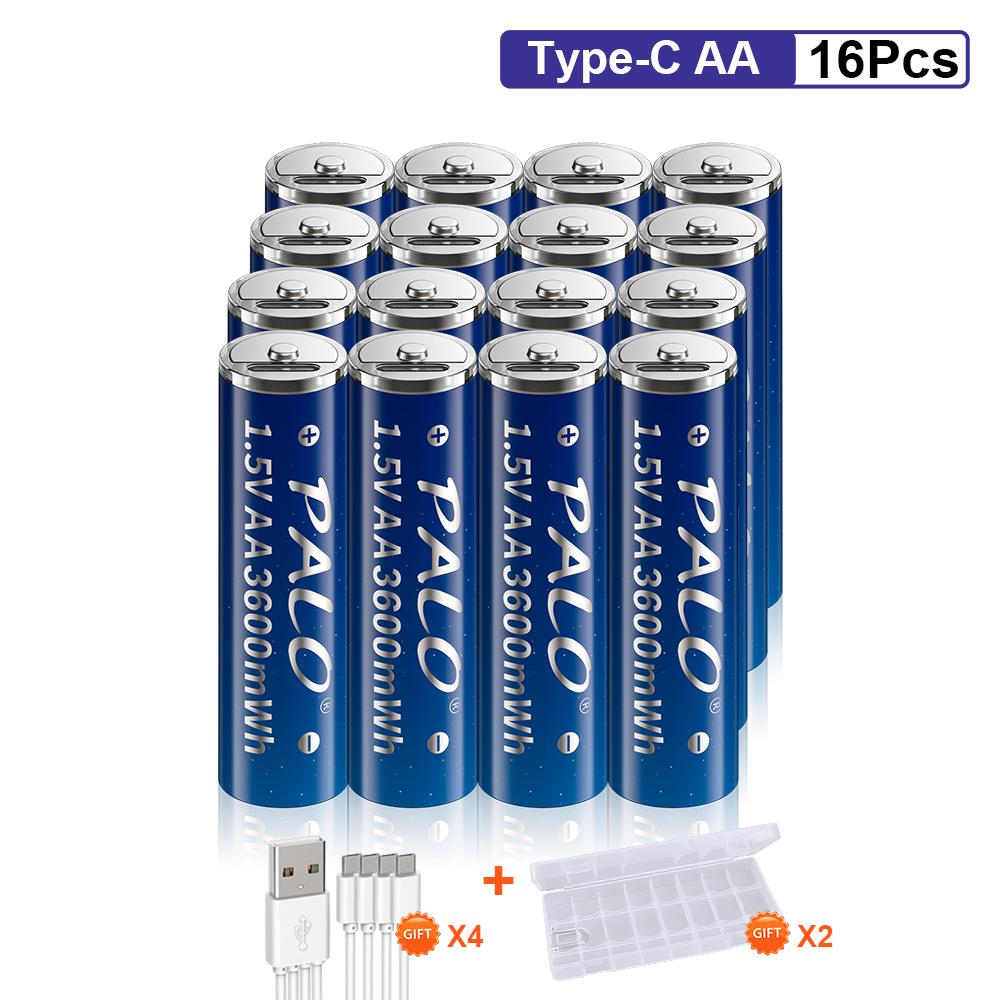 PALO Новый 100% оригинальный 1,5 В USB литий-ионный аккумулятор AA 3600 МВтч литий-полимерный USB перезаряжаемый литий-ионный аккумулятор AA TypeC с кабелем Type-C