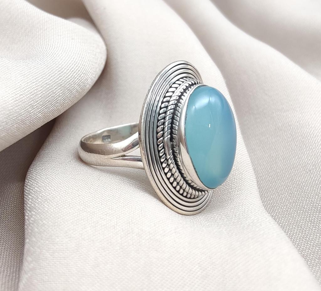 Blue Chalcedony 925 Sterling Silver Ring: Handmade Boho Gemstone Jewelry
