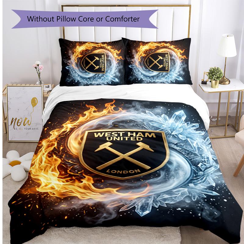 West Ham United Football Printed 3 Pieces Bedding Set, Comfortable Skin Friendly Bedroom Duvet Cover Set