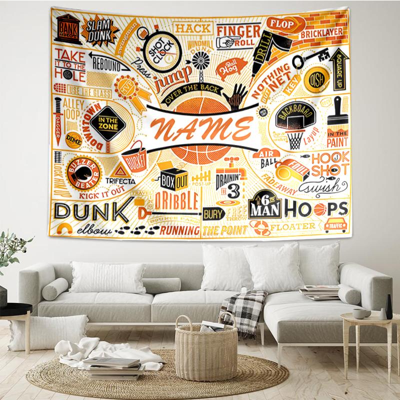 Custom Name basketball Print Tapestry, Backdrop, Easy Setup, Ideal for Bedroom, Office & Living Room, with Aesthetic Wall Hanging Decor.