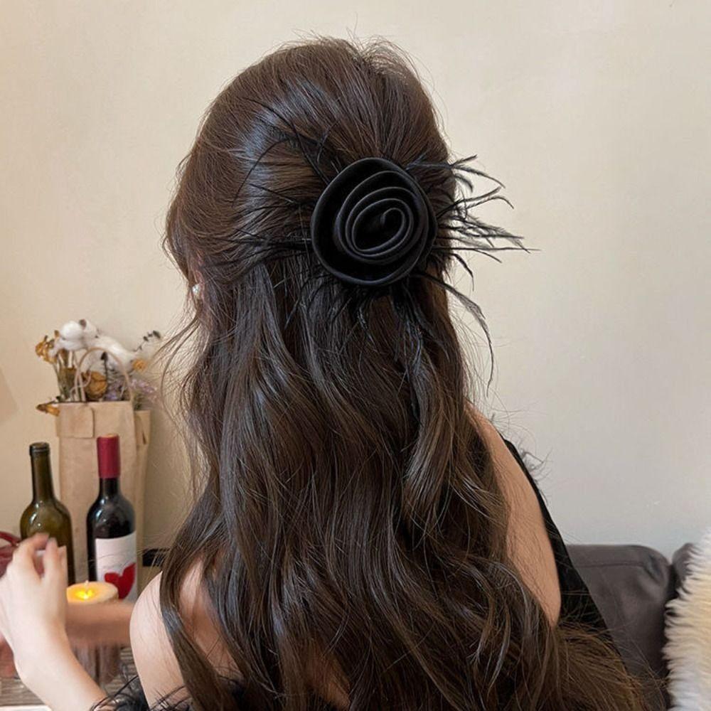 Korean Style Rose Feather Hair Bands Cloth Hair Rope Elegant Flower Headband  Women