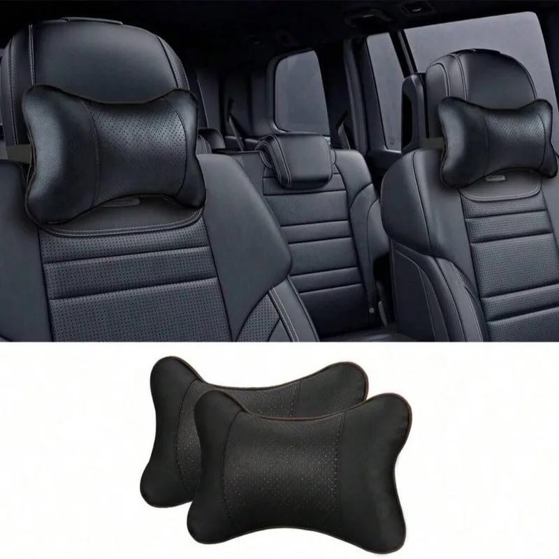 Car Seat Headrest Covers Car Leather Breathable Safety Pillow Auto Car Universal Head Neck Rest Pillow Pad For Car Travel Pillow