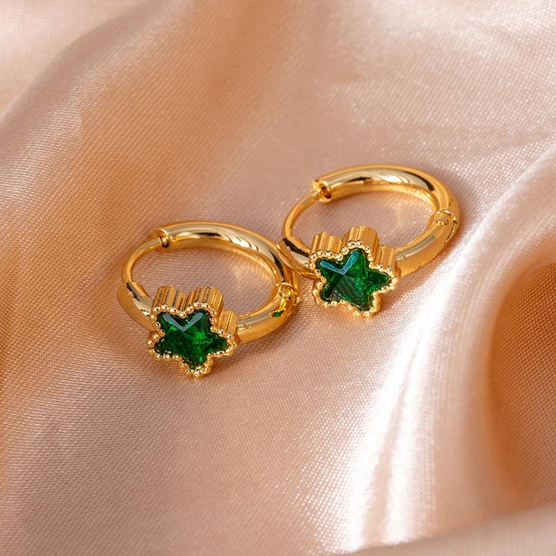 Высококачественные серьги-звезды из нержавеющей стали с винтажными изумрудами и цирконами