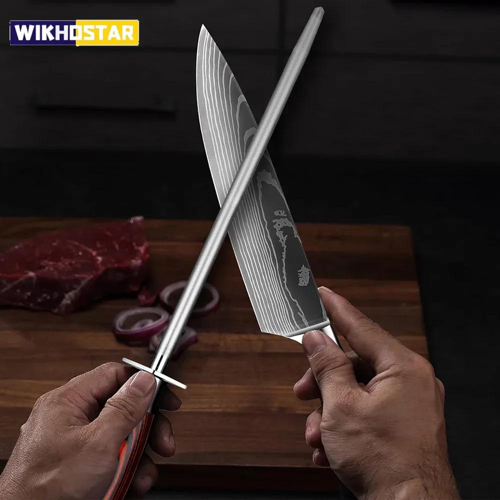 Точилка для кухонных ножей, профессиональная алмазная точилка для ножей, деревянная ручка, ручная, быстрая заточка для всех ножей, 12 дюймов, цветная