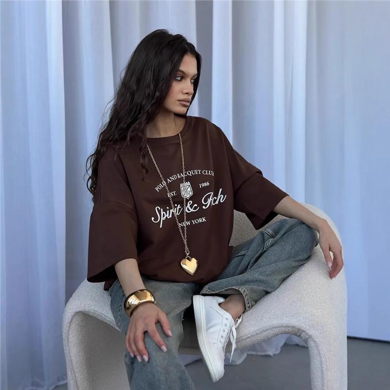 Luxury European and American Mid-Length Printed Summer T-Shirt, 2025 Trendy Short-Sleeve Style