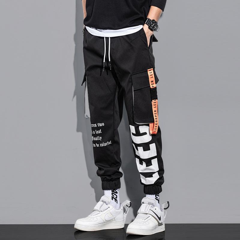 2023 Men's New Streamer Overalls Spring and Autumn Models Multi-pocket Letter Printing Boys Tide Brand Sports Casual Trousers