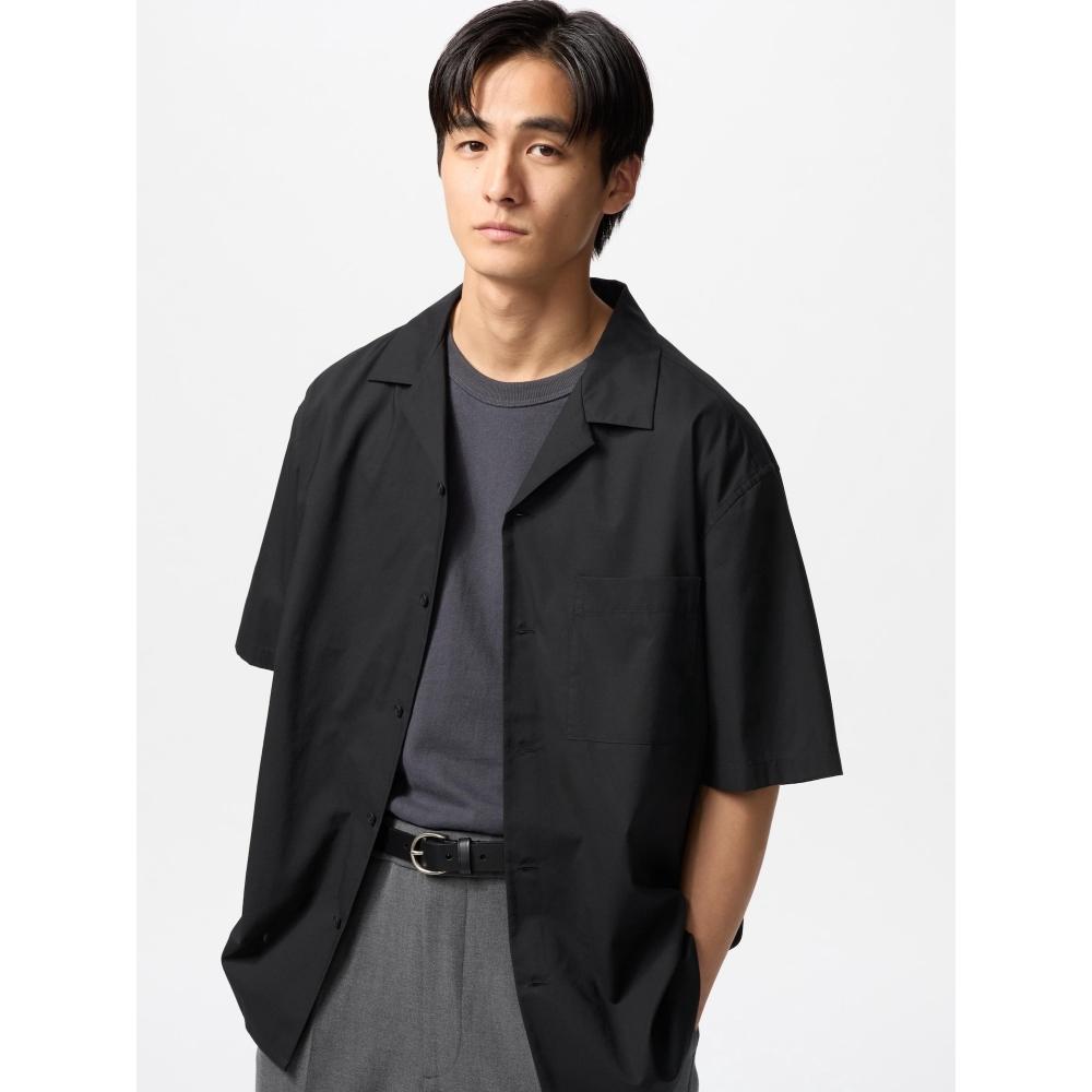 Uniqlo Рубашка из модального хлопка с открытым воротником и коротким рукавом 