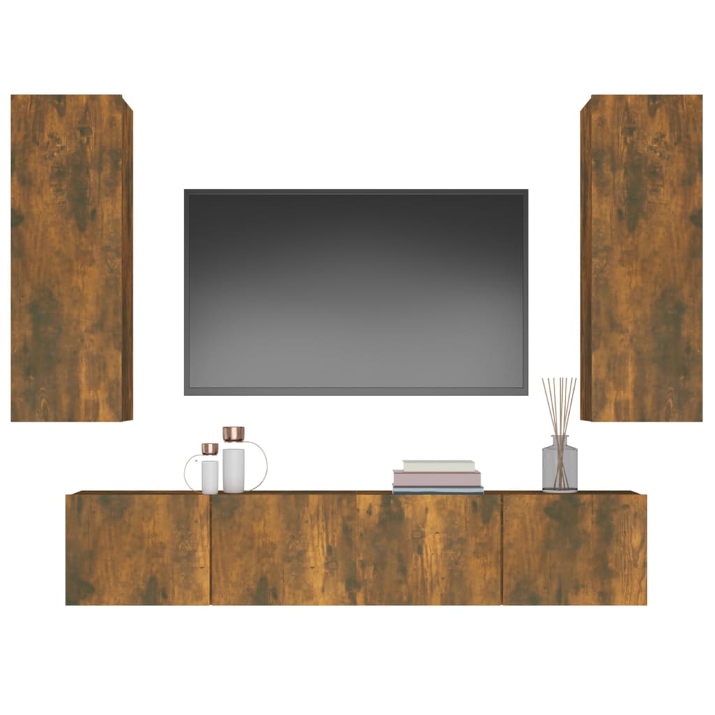 4 piece TV cabinet set smoked oak effect particleboard