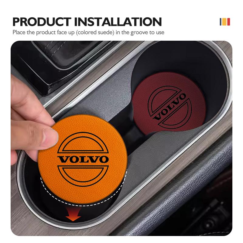 2pcs Suede Car Coaster Water Cup Drink Holder Mat Anti-Slip Pad For Volvo XC60 XC90 S60 S80 V60 C70 S40 C30 V90 V60 C40 XC40 V70 FD8