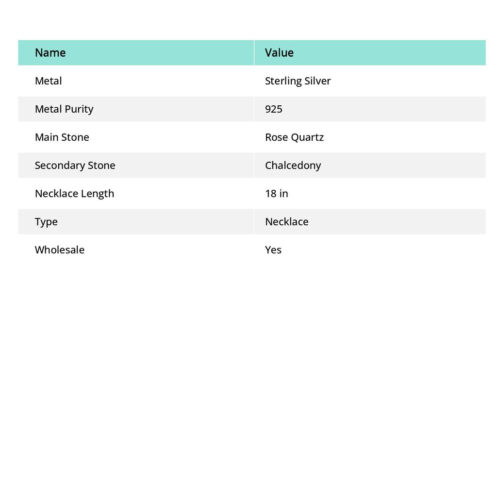 Розовый кварц, Халцедон драгоценный камень 925 стерлинговое серебро Ювелирное изделие Ожерелье 18"