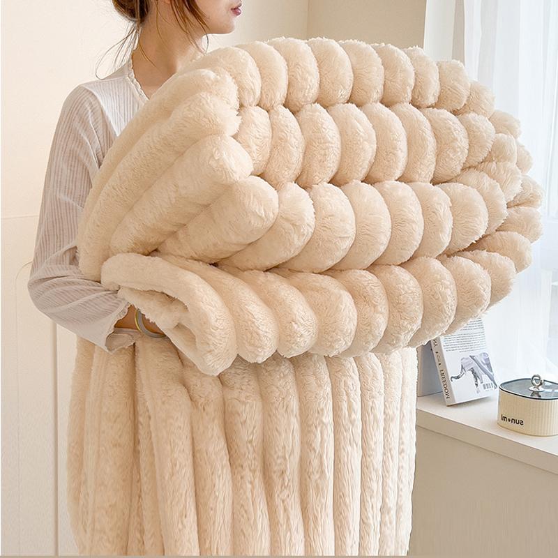 New Imitation Rabbit Plush Warm Blanket Set Or Only Blankets For Autumn Winter Soft Fluffy Warmth Lounger Sofa Throw Blankets