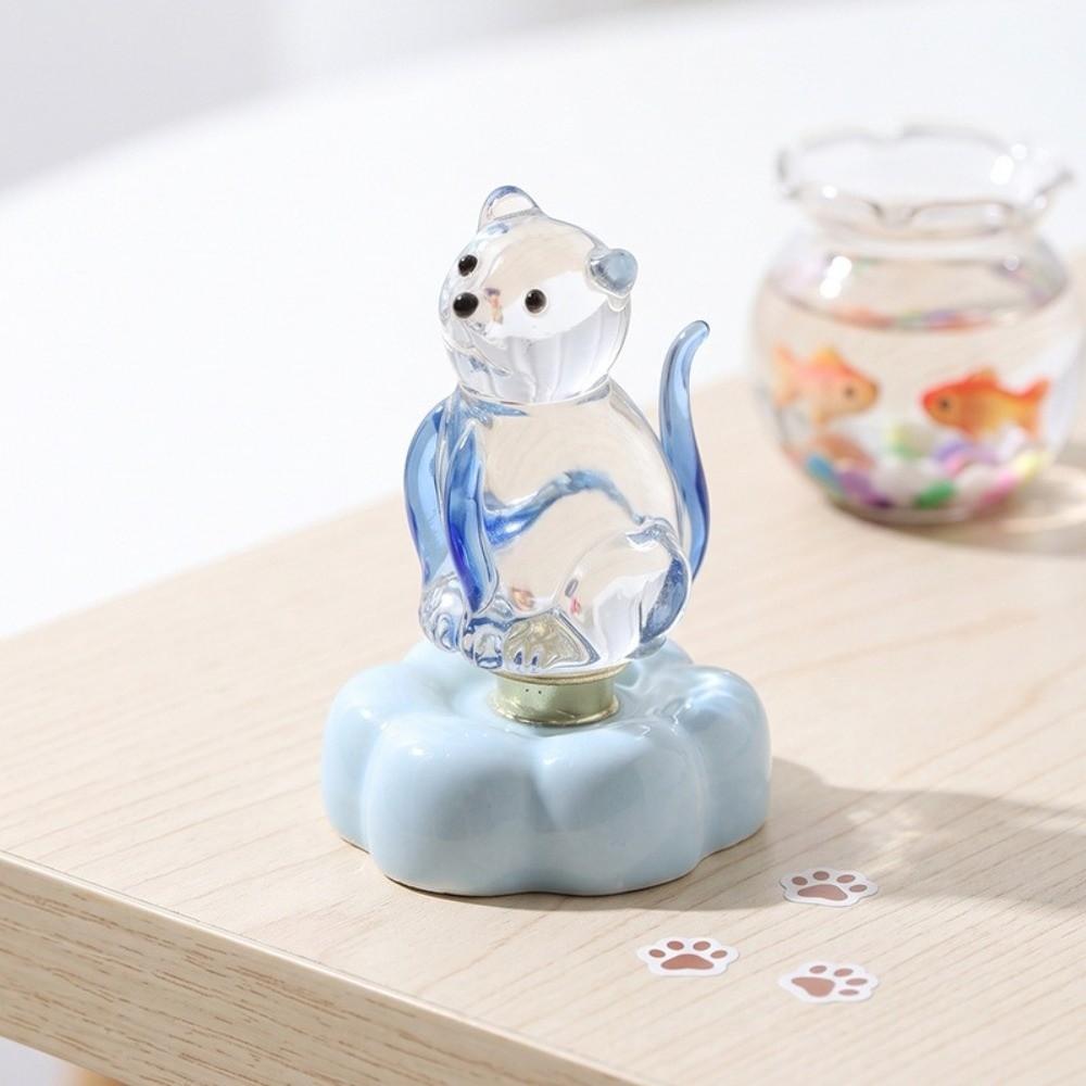 Ceramic Crystal Cat Ornament Rotating Base Cat Animal Statue Car Dashboard Decor