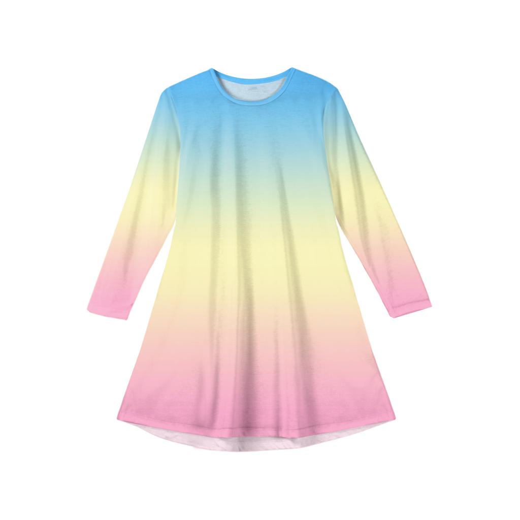 Girls' Long Sleeve Dress - Color Pocket Dress