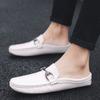 Leather Men Half Slippers Summer Breathable Mens Casual Shoes Slip-on Lazy Driving Shoes Comfortable Walking Loafers Moccasins