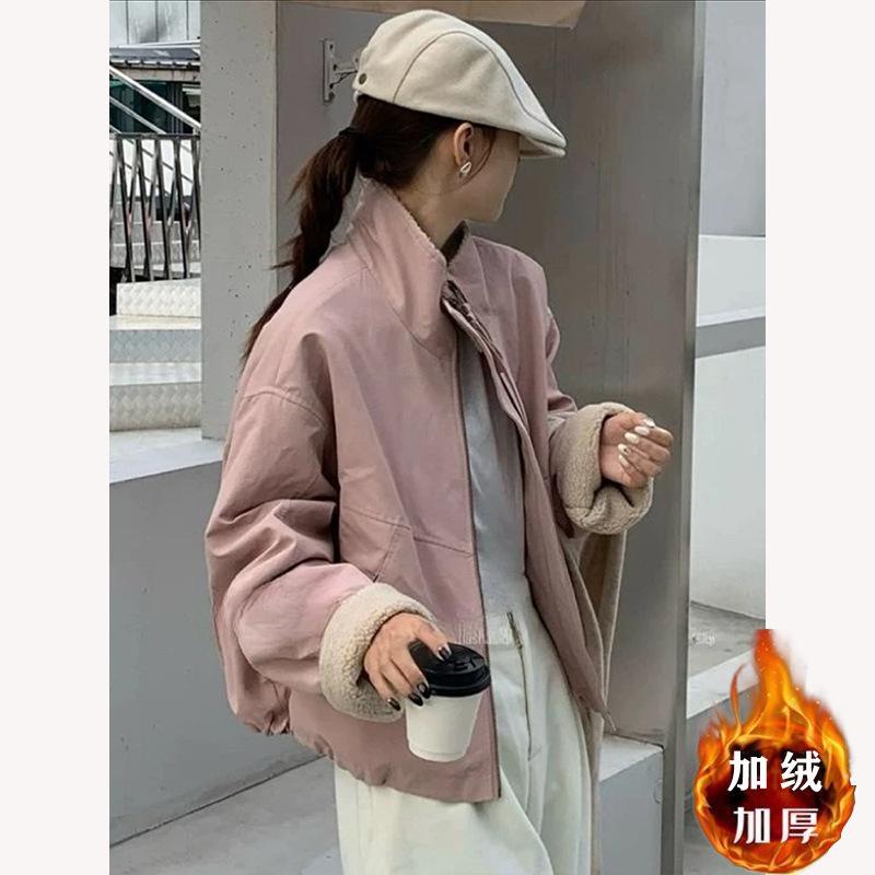 Women Fleece Lamb Wool Short Parka Loose Casual Winter Coat