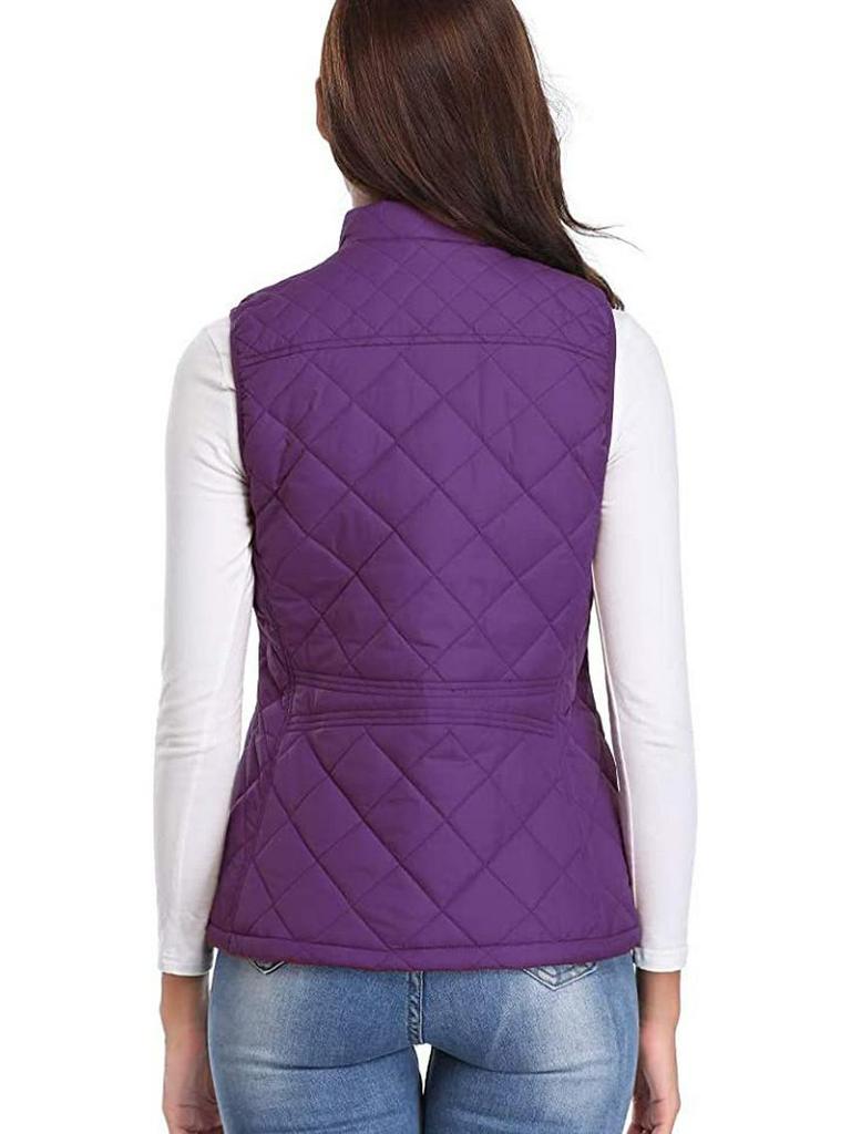 2022 Women's Fashion Quilted Cotton Vest with Zipper Pockets and Stand-Up Collar