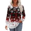 Women's Fashion Casual Christmas Printed Round Neck Pleated Long Sleeve T-Shirt Top