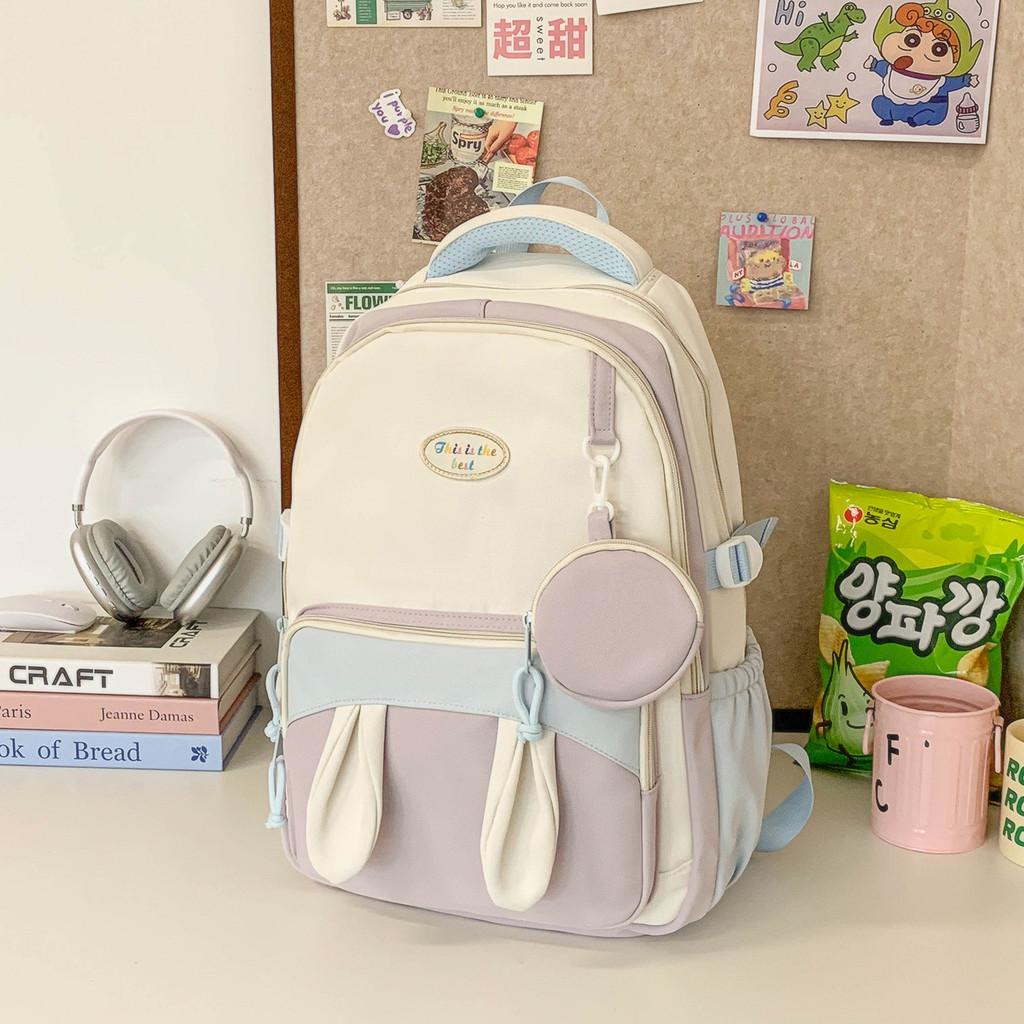 Blocking Color Large Capacity Backpack With Rabbit Ear Design And Print Letter