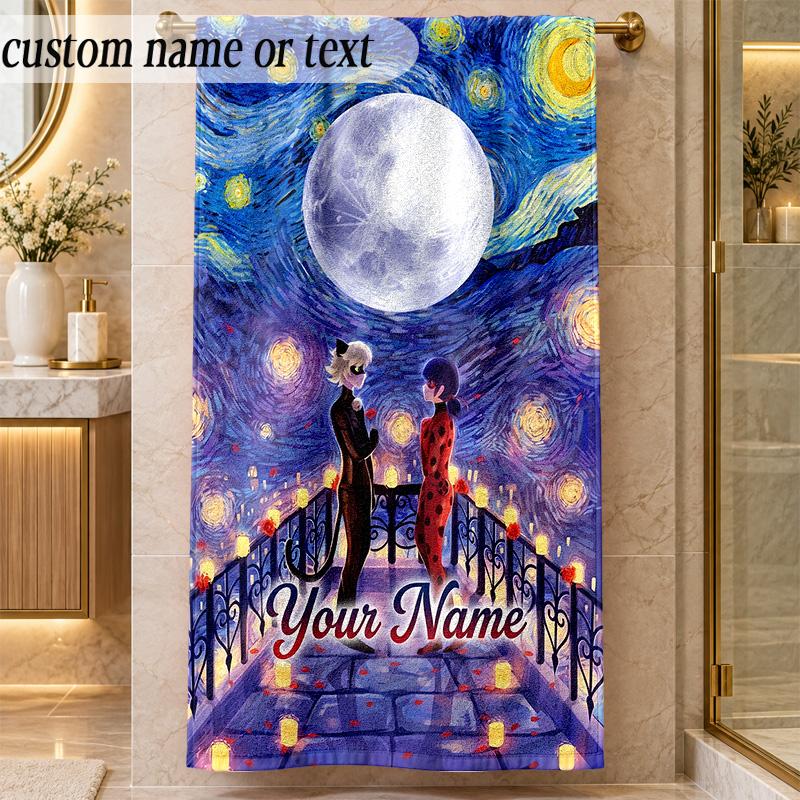 Beach TowelMiraculous Ladybug Custom Name Text Personalized Soft Towel for Beach Pool Indoor Home Decor Gift