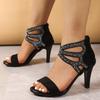 Fashion Summer Stiletto Sandals Women Fashion Round Head Open Toe Sequin Hollowed Out Anti-slip Wear-resistant Back Zipper Heels
