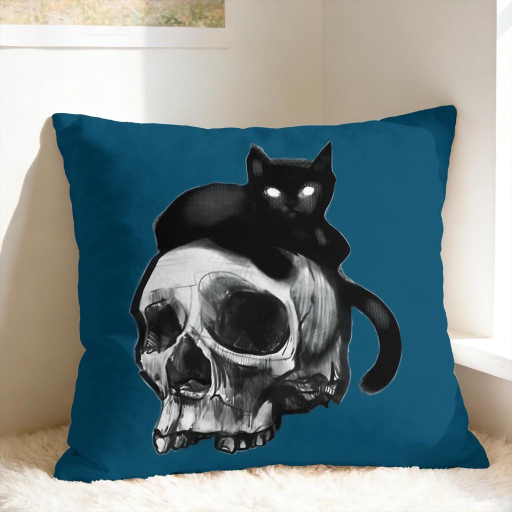 Black Cat Pillow Case Comfy Pillow Cover For Sofa Home Decor Retro Trendy Pillowcases
