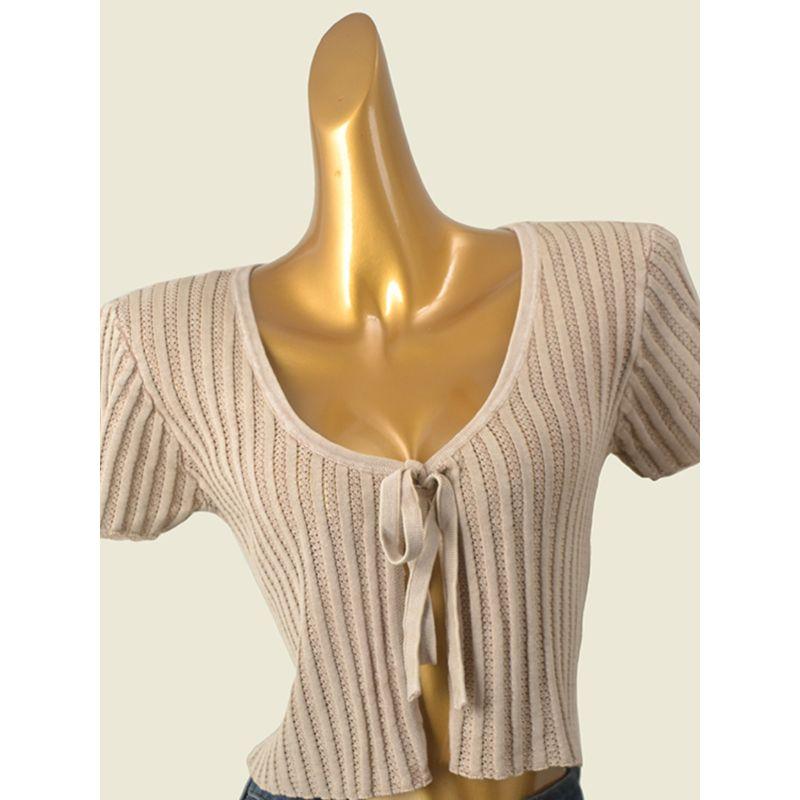 US Niche Style Cards Retro Cut Out Summer Short-Sleeved Top Shoelace Sexy Sexy Export Short Knitted Outerwear