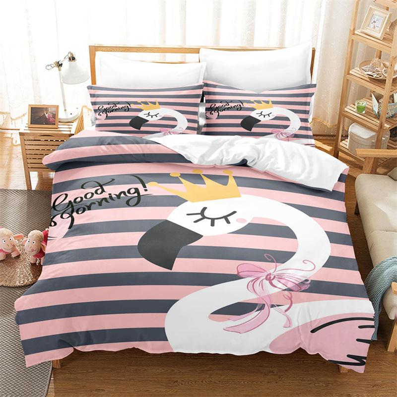 Pink Romantic Theme Duvet Cover Set King Queen Size Kawaii Cute Cartoon Yellow Crown Pink For Girls Women Polyester Bedding Set