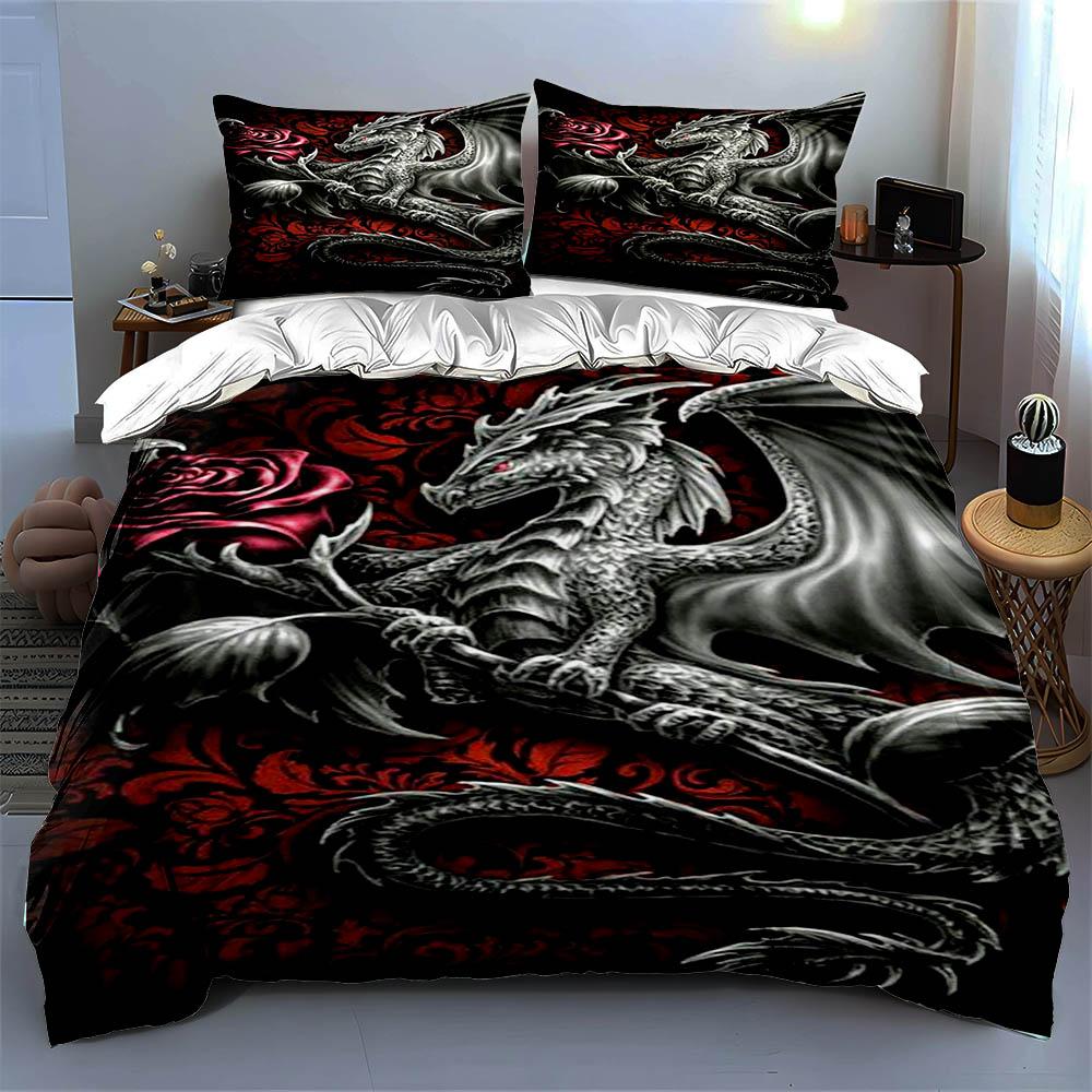 Dragon rose motif Bedding Duvet cover sets Duvet covers Pillowcases gifts (1 * Duvet Cover 2 * Pillowcases, without duvet insert)