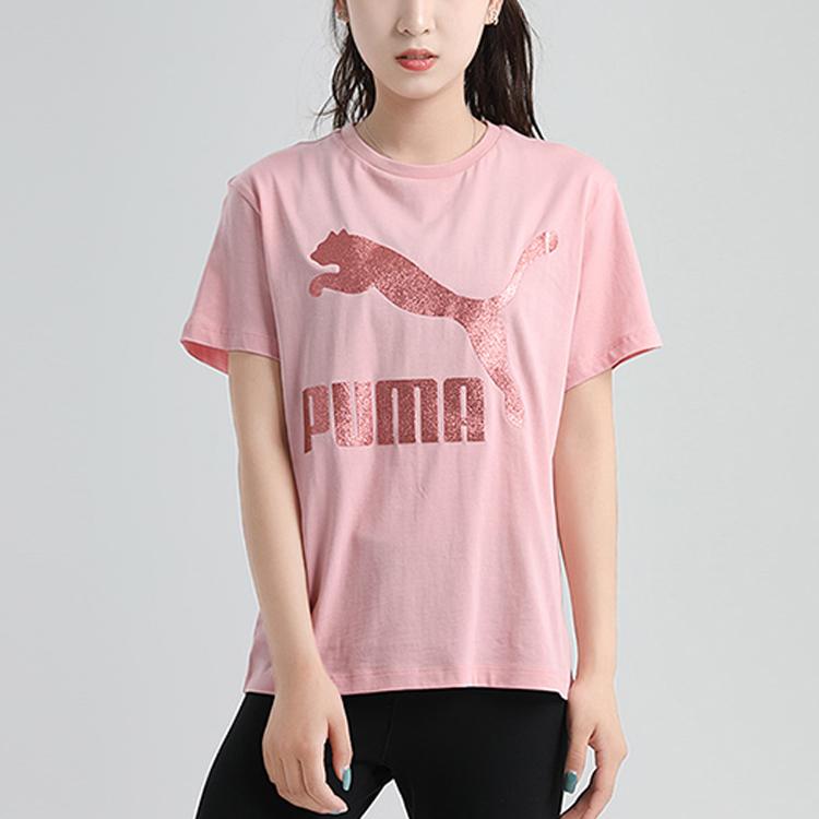 Puma Футболка с коротким рукавом и круглым вырезом с логотипом, женские топы, розовые 530005-14