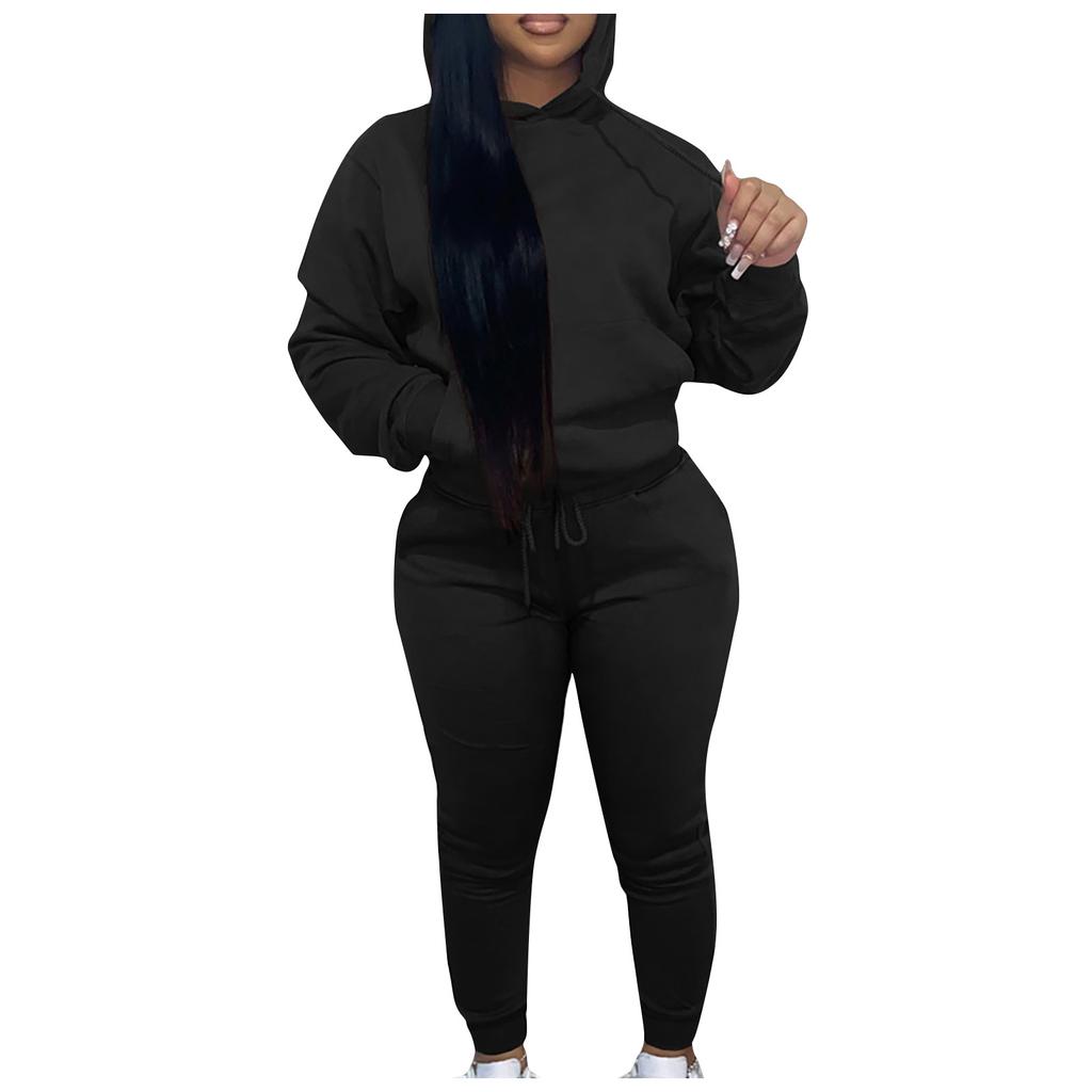 Женская осенне-зимняя толстовка с капюшоном, повседневный спортивный костюм из двух частей