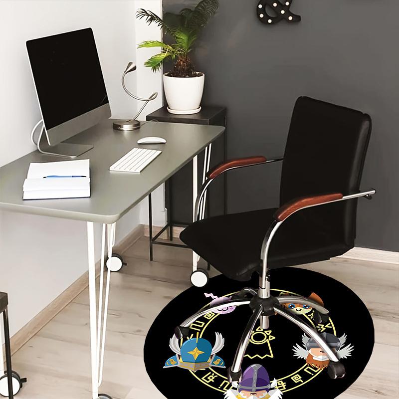 1pc Knightly Emblem with Cute Creatures Round carpet, Made of Polyester,Perfect for Decorating Office Chairs, Living Rooms fplt569