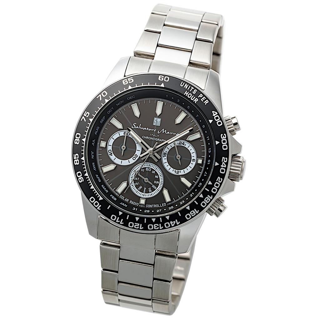Salvatore Marra Radio Solar Watch Business Analog Quartz Waterproof with Cloth SSBK [Salvatore Marra] Men's (Silver Black)