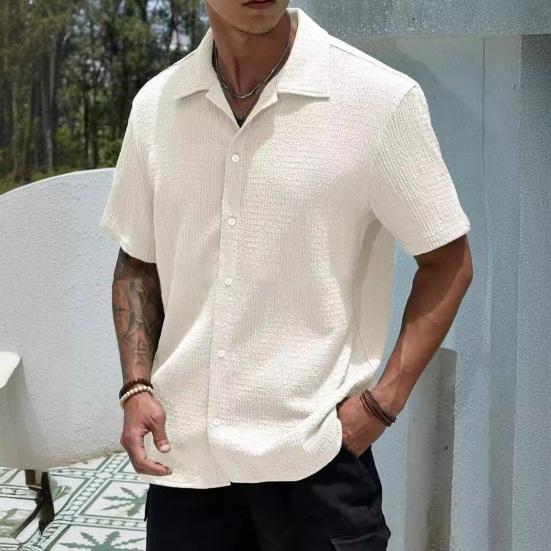 Летняя мужская рубашка на пуговицах с отложным воротником, кардиган с короткими рукавами, свободный кардиган средней длины, повседневная повседневная одежда, офисный деловой топ