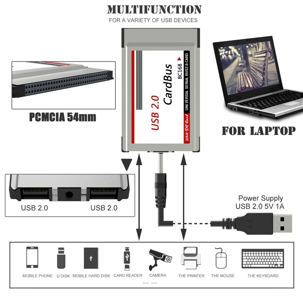 Новый ноутбук PCMCIA в USB 2.0 CardBus конвертер 2 порта PCI Express Card адаптер