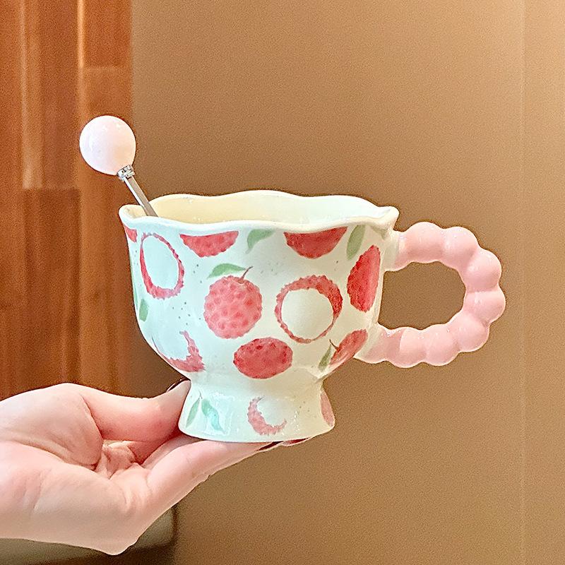 Ins Wind Cute Fruit Ceramic Mug Girls High Value Ceramic Water Cup Children's Breakfast Cup Birthday Gift