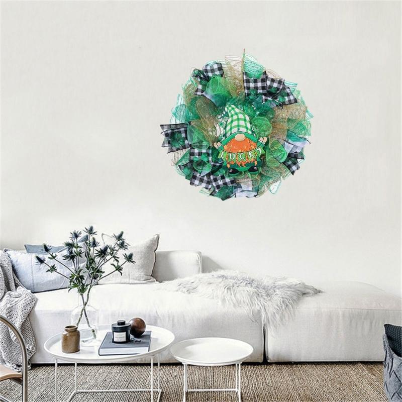 Saint Patricks Day Decorations Artificial Wreath Green Welcome Leprechaun Wreath for Front Door